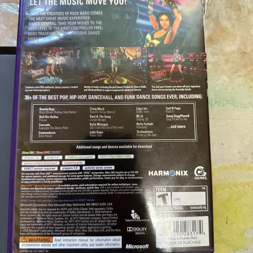Dance Central (Microsoft Xbox 360, 2010) No Manual